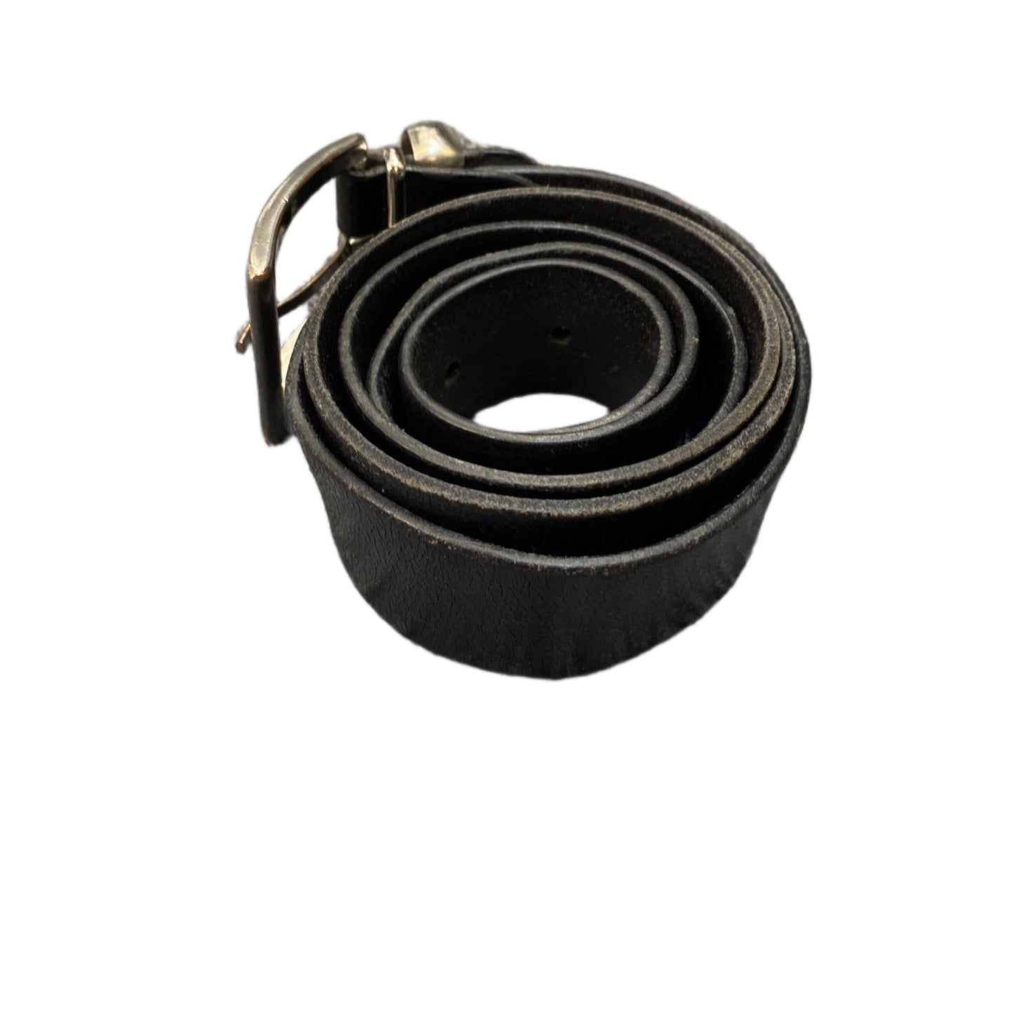 Waist Belt Mens Black Leather Adjustable Classic Silver Pin Buckle 45 Inches