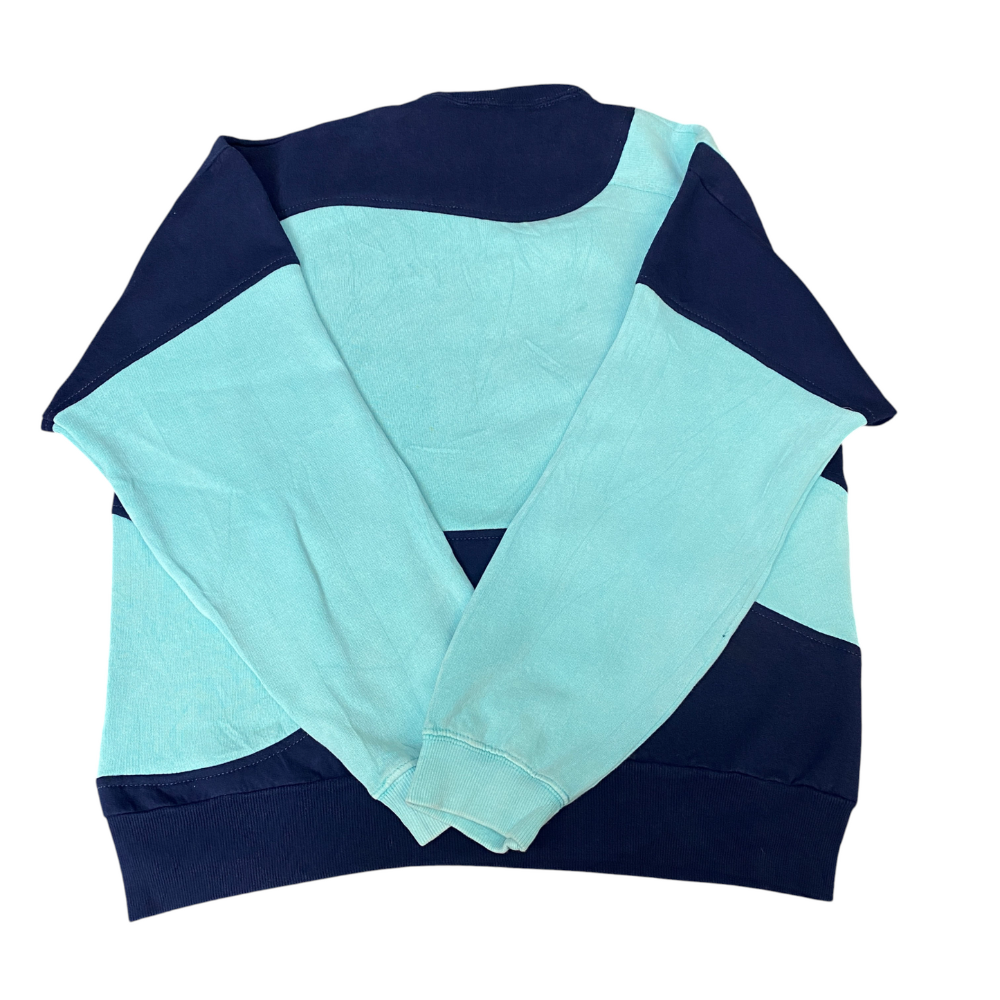 Nike Reworked Sweatshirt Mens M Navy Aqua Embroidered Spellout Logo Vintage Y2K