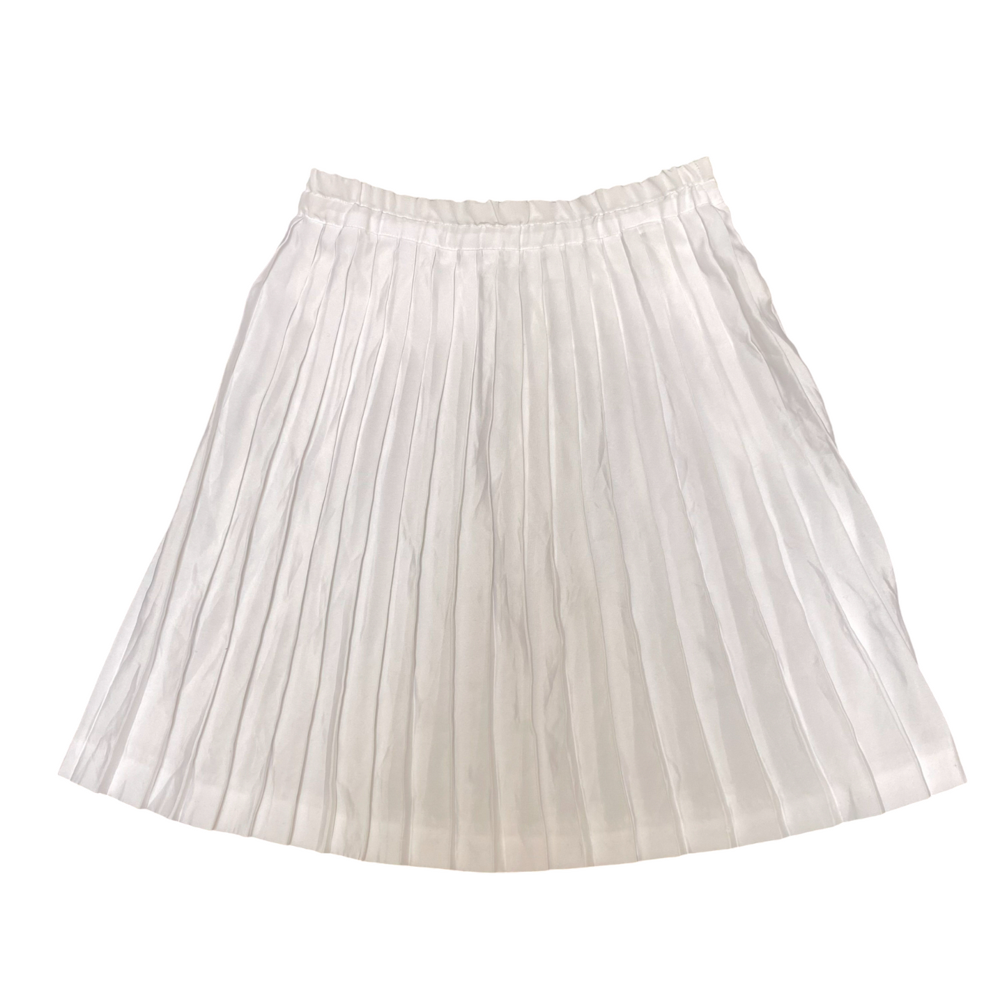 A Line Skirt Womens M White Solid Pleated Silk Satin Carual Fit Prepppy Zipper