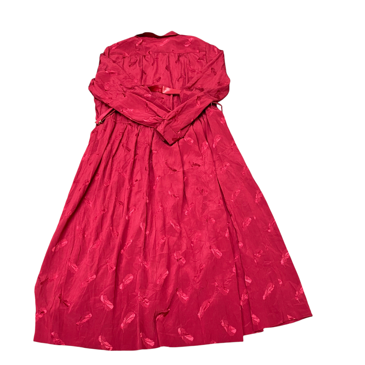 Plaire Dress Womens M Red Floral Silk Pleated Long Sleeve Collared Button Front