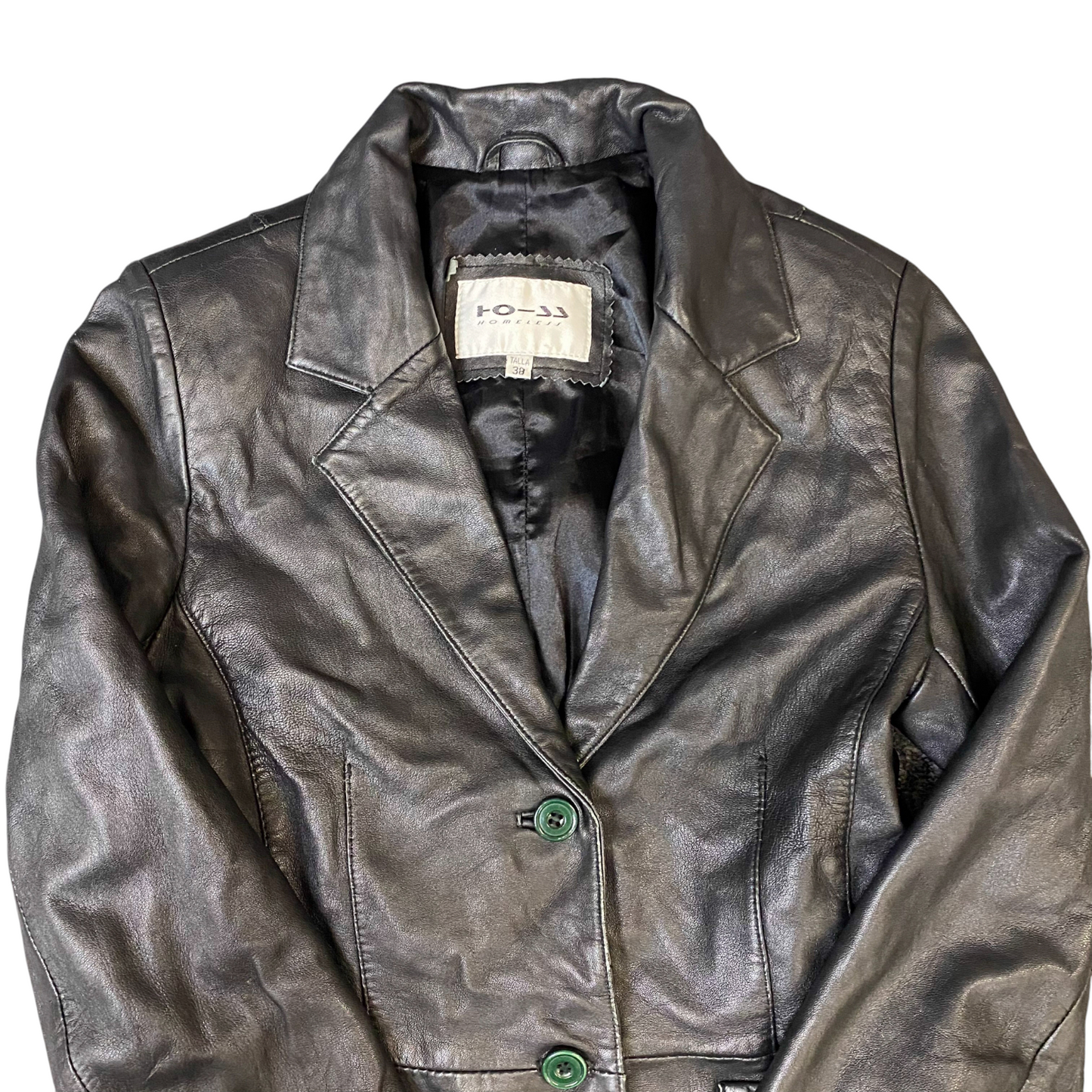HOMELESS Genuine Leather Jacket Womens Small Black Notch Lapel Single Breasted