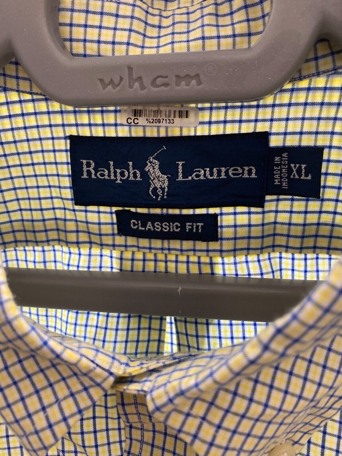 Ralph Lauren Shirt Mens XL Yellow Check Short Sleeve Small Blue Polo Pony Logo