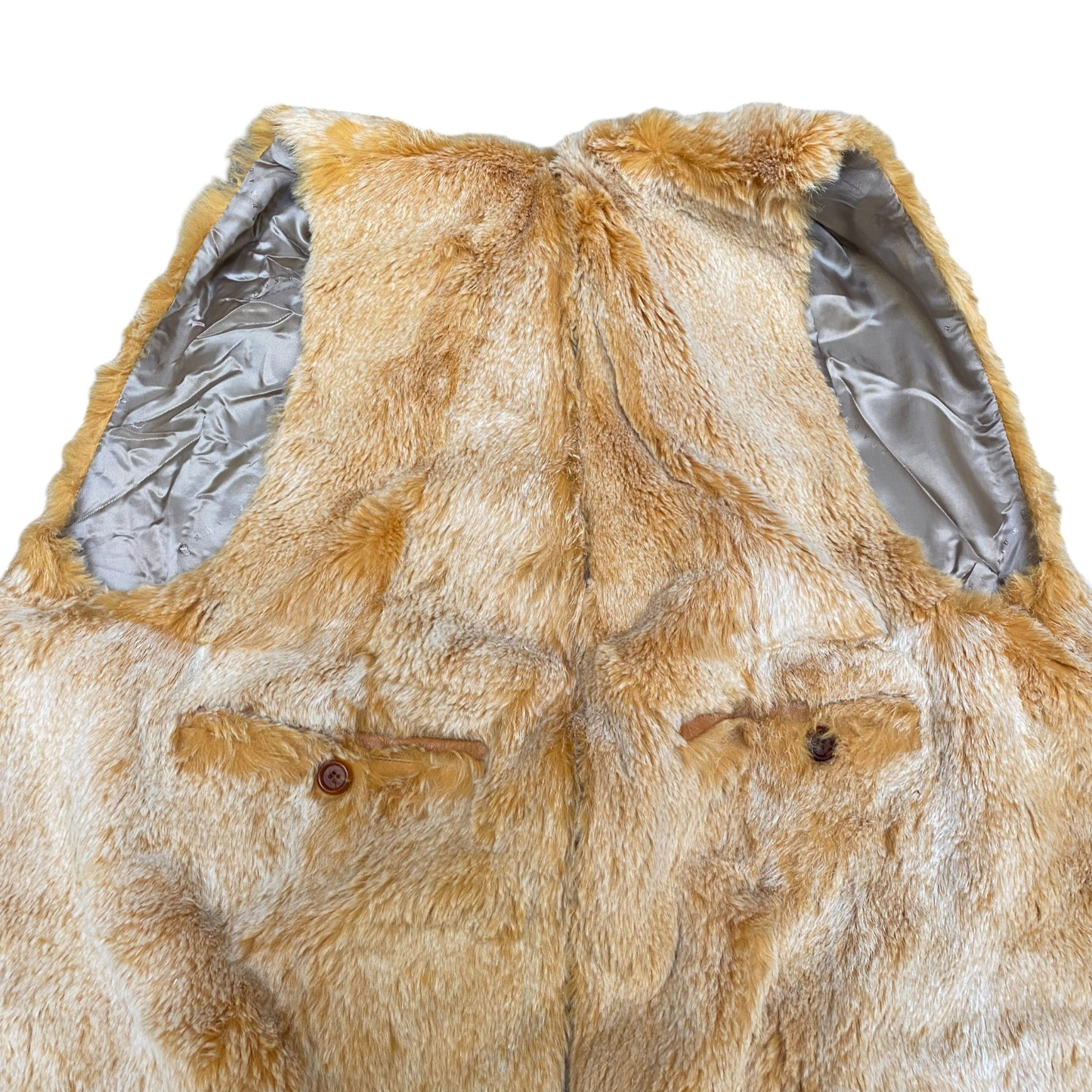 Womens Faux Fur Vest Large Brown Lined Champagne Shimmer Lightweight Sleeveless