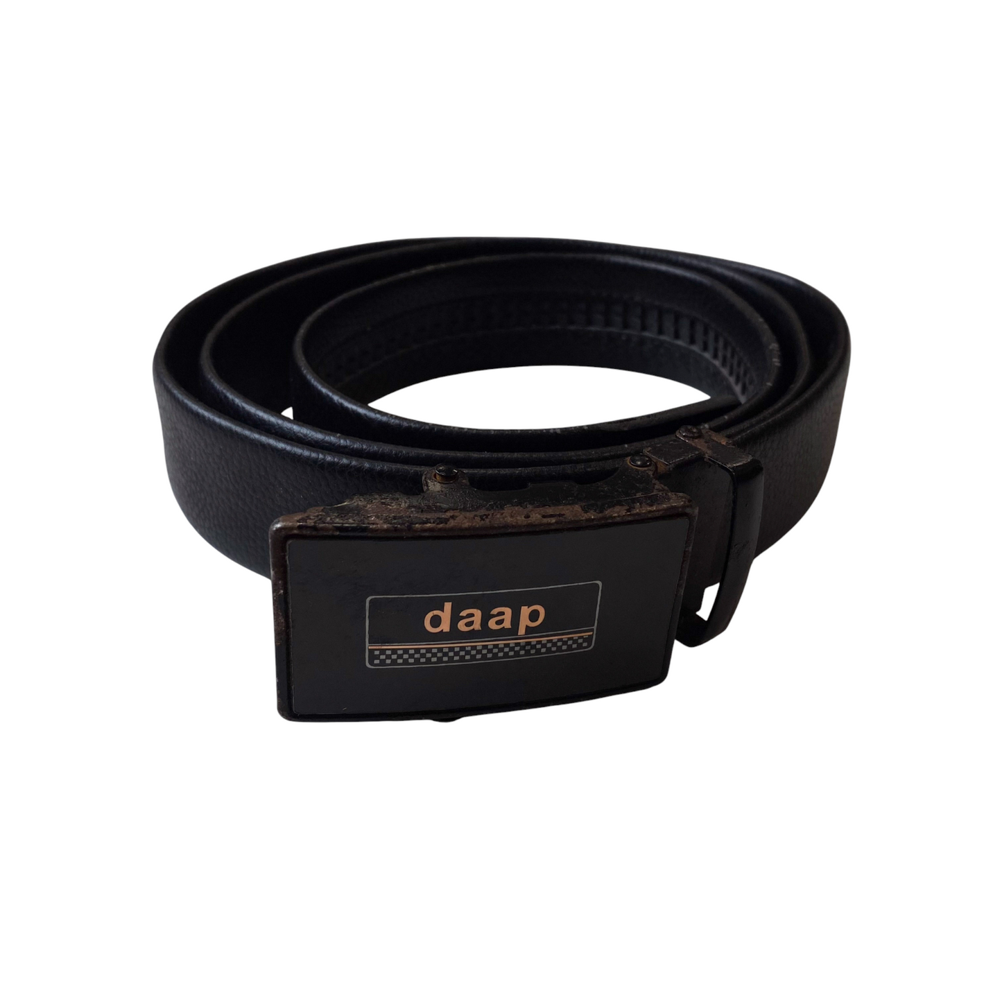 Daap Mens Waist Belt Black Leather Adjustable Automatic Buckle Size 52 in
