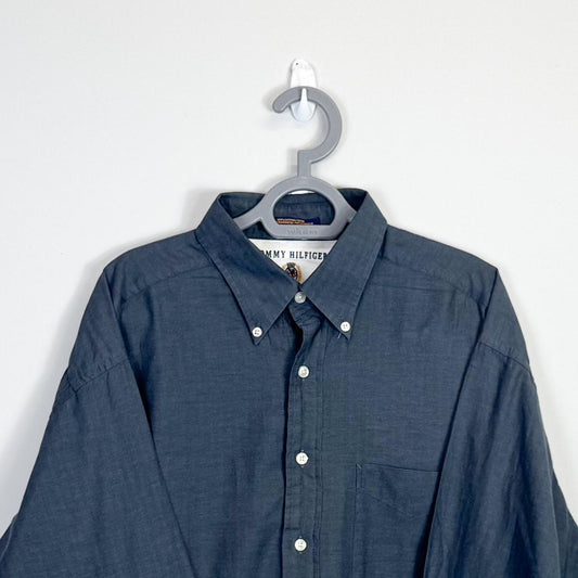 Tommy Hilfiger Shirt Mens XL Grey Collared Button Down