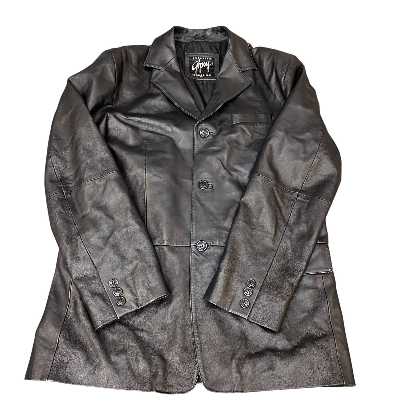 Gipsy Real Genuine Leather Jacket Mens XXL Black Notch Lapel Single Breasted