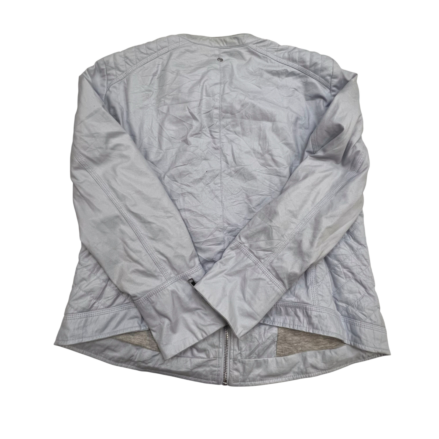 String Love Faux Leather Jacket Womens Medium Blue Lined Long Sleeve Full Zip