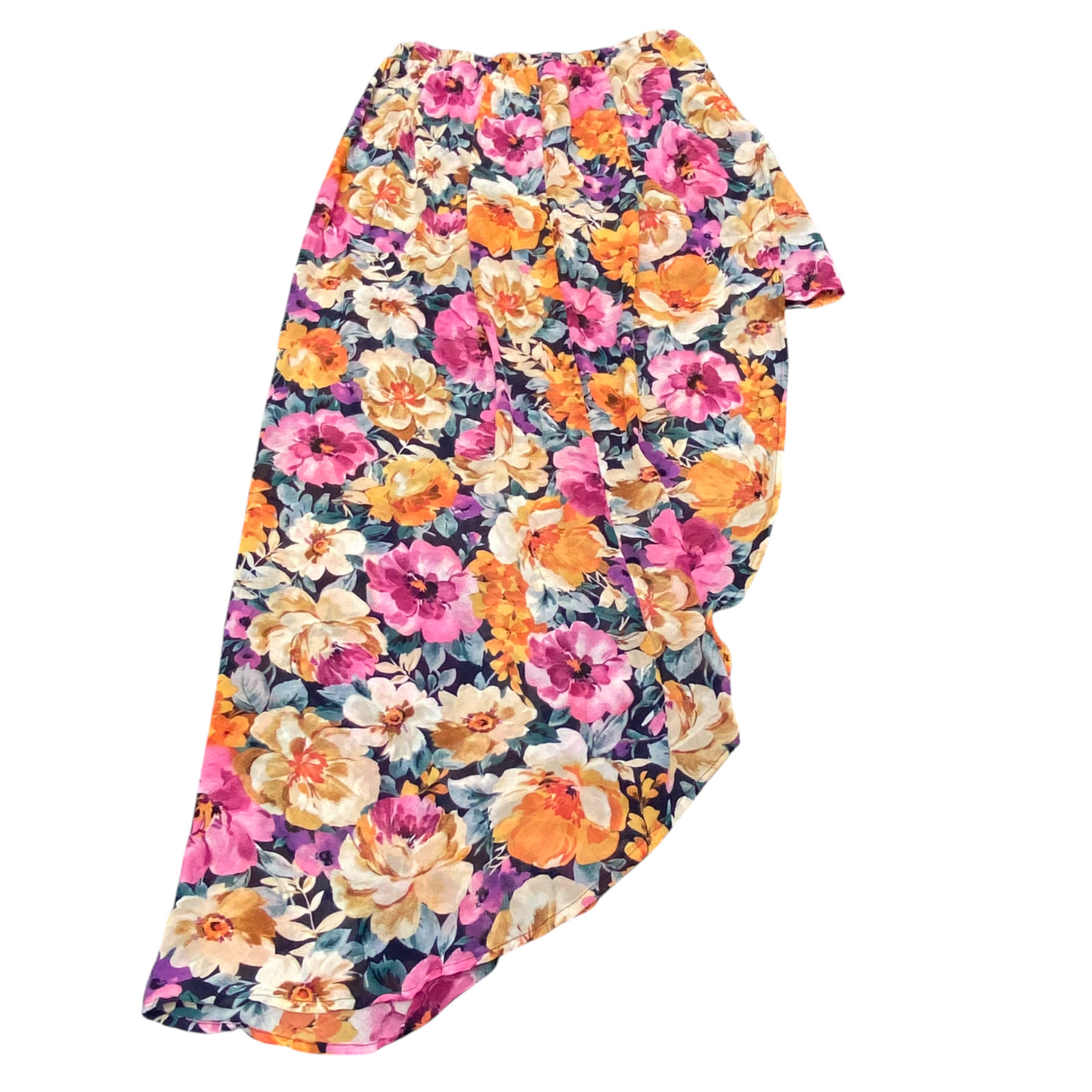 Womens Asymmetrical Skirt M Multi Novelty Floral Print Pleated Elastic Waist