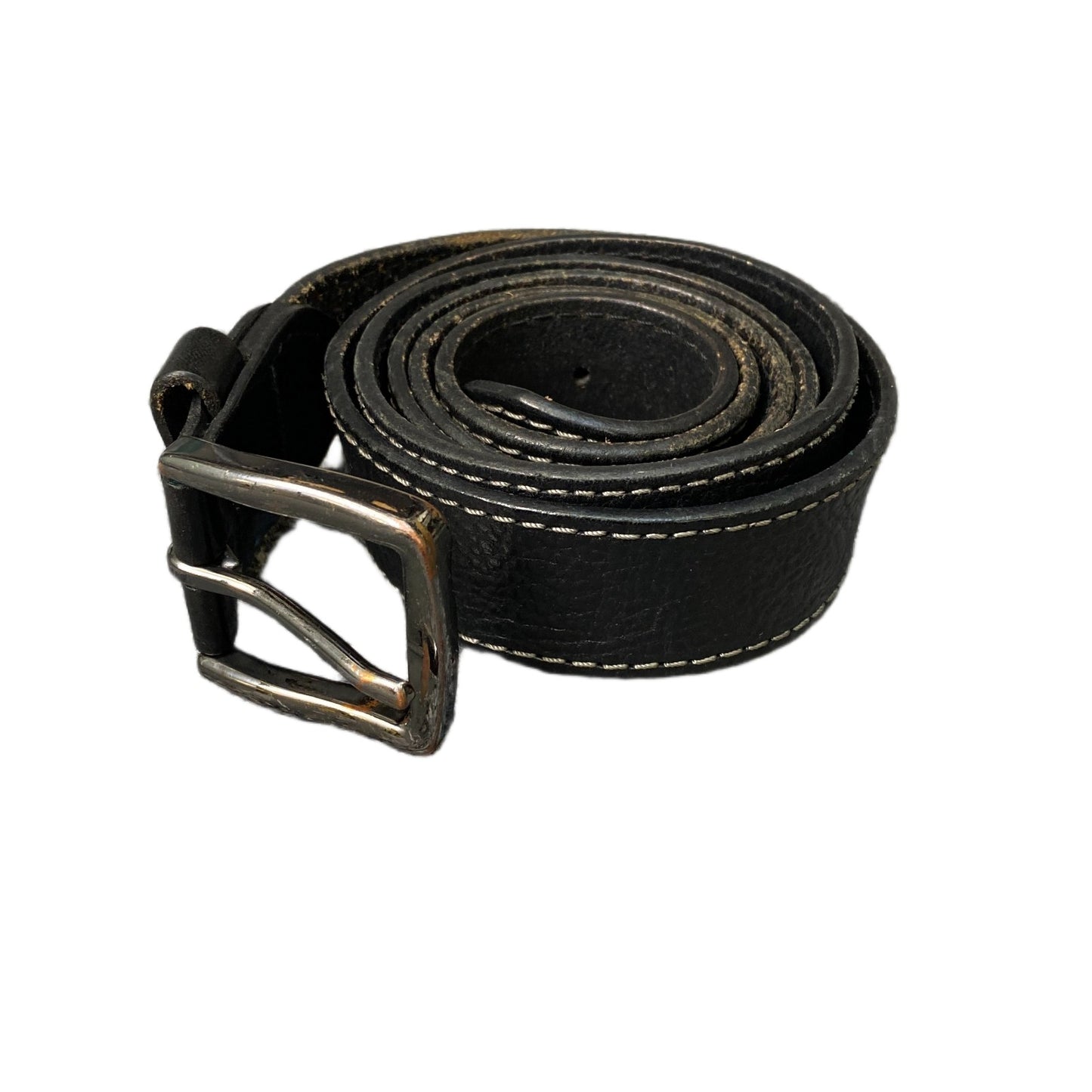 Waist Belt Mens Black Textured Leather Adjustable Silver Pin Buckle 51.5 Inches