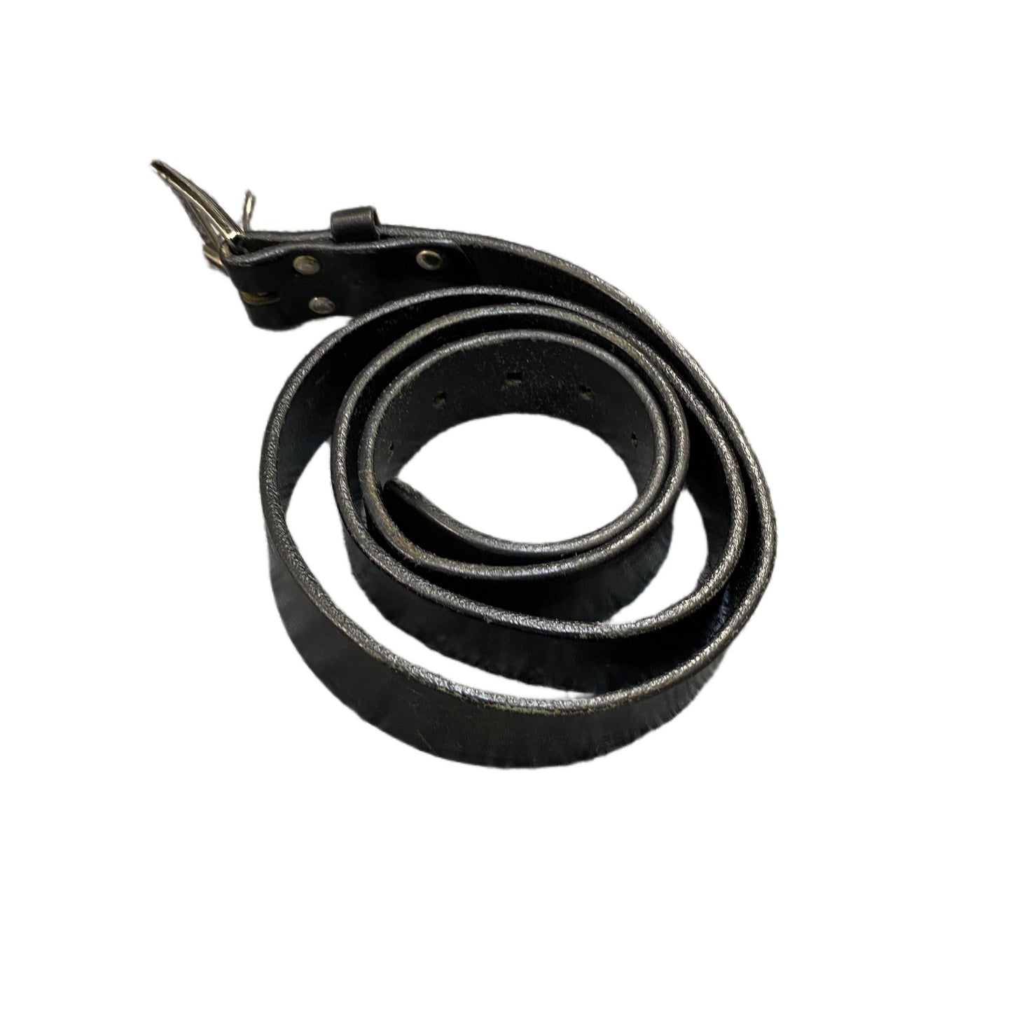 Fujisan Waist Belt Mens Black Leather Adjustable Silver Pin Buckle 39.5 Inches