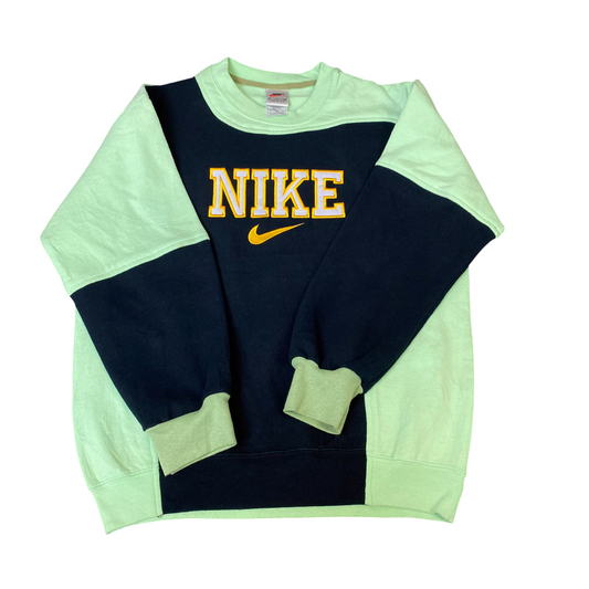 Nike Reworked Sweatshirt Mens S Navy Green Embroidered Spellout Logo Vintage Y2K