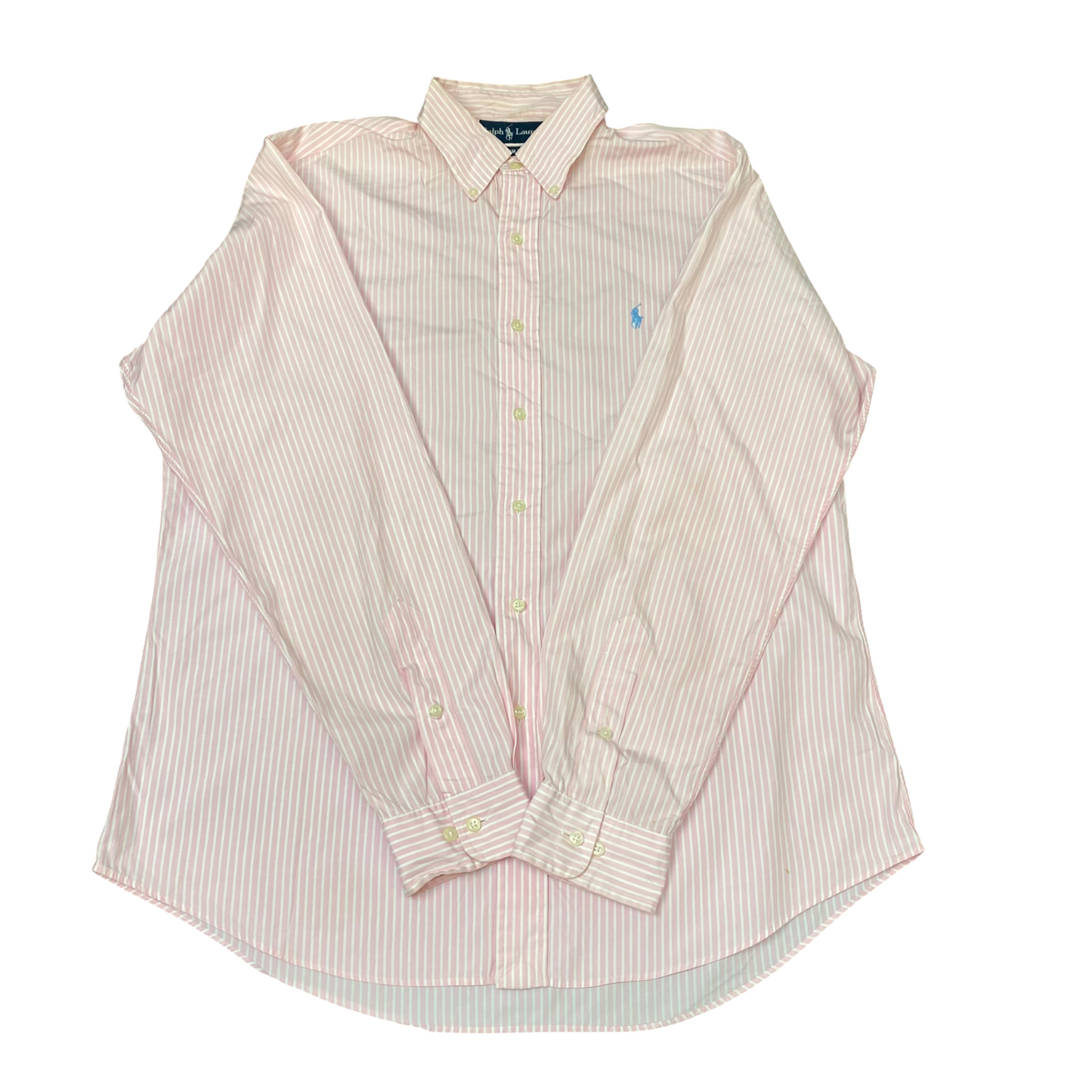 Ralph Lauren Formal Shirt Mens L Pink Striped Custom Fit Long Sleeve Button Down