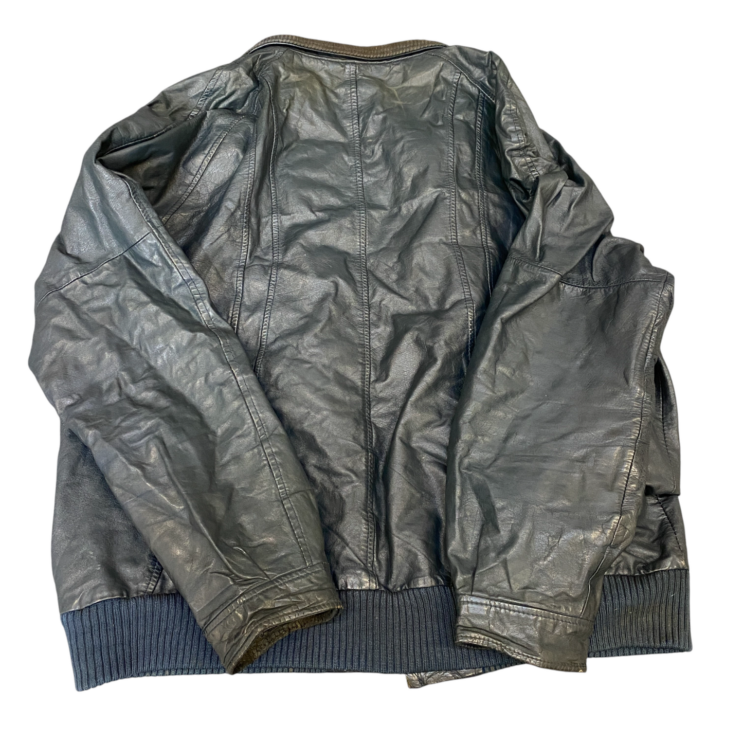 C&A Genuine Leather Biker Jacket Mens Large Black Lined Long Sleeve Full Zipper