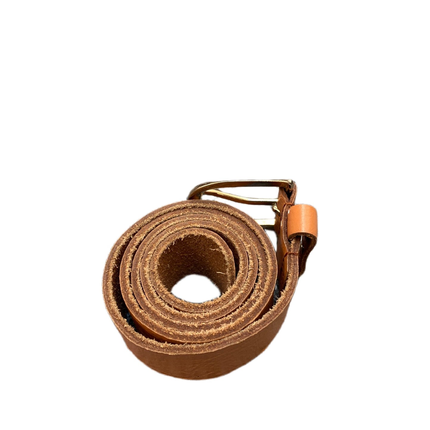 Waist Belt Men Brown Leather MW Logo Adjustable Gold Tone Pin Buckle 32.5 Inches