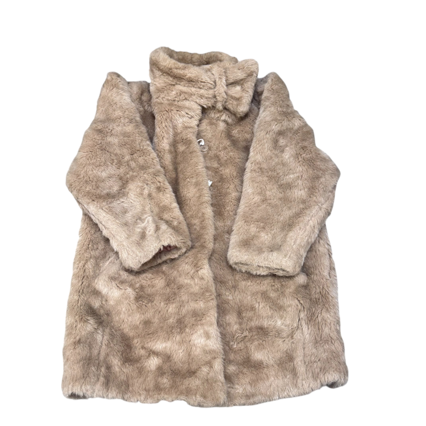 Womens Faux Fur Coat Large Beige Lined Plush Mid Length Collared Button Front