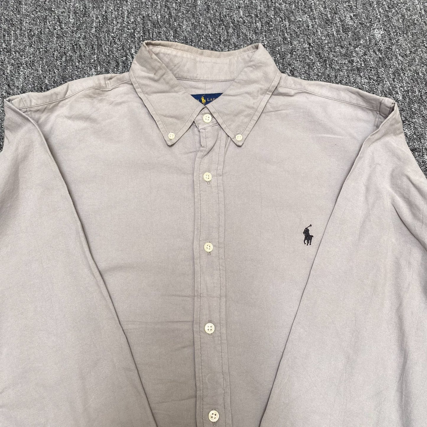 Ralph Lauren Shirt Mens M Brown Long Sleeve Collared Button-Down Black Pony Logo