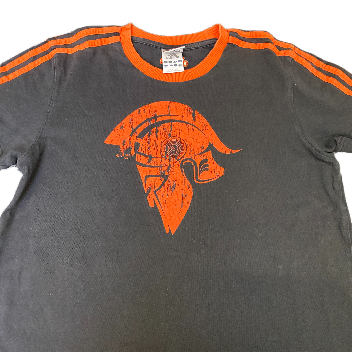 Adidas T-Shirt Mens S Black Orange Spartan Helmet Graphic Short Sleeve Pullover