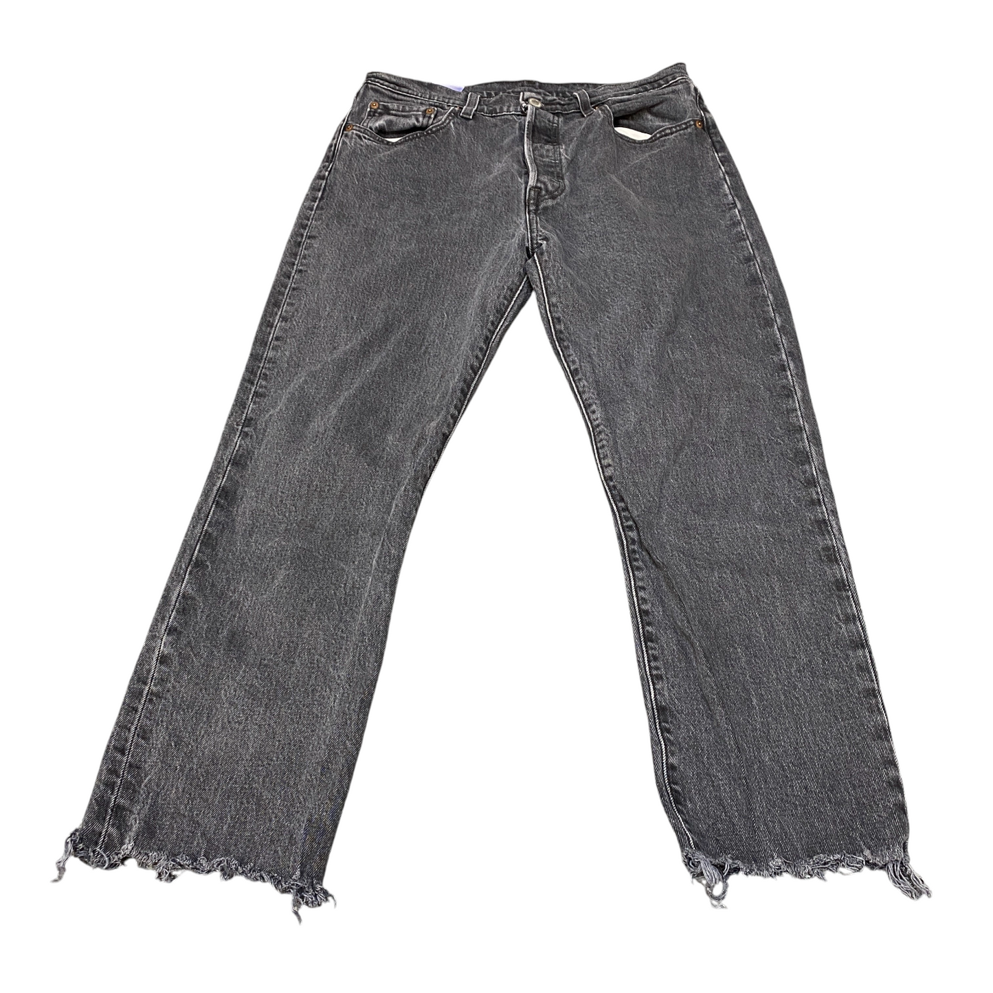 Levi's 501 Jeans Mens 30" Waist Grey Denim Premium Streetwear Flat Front Raw Hem