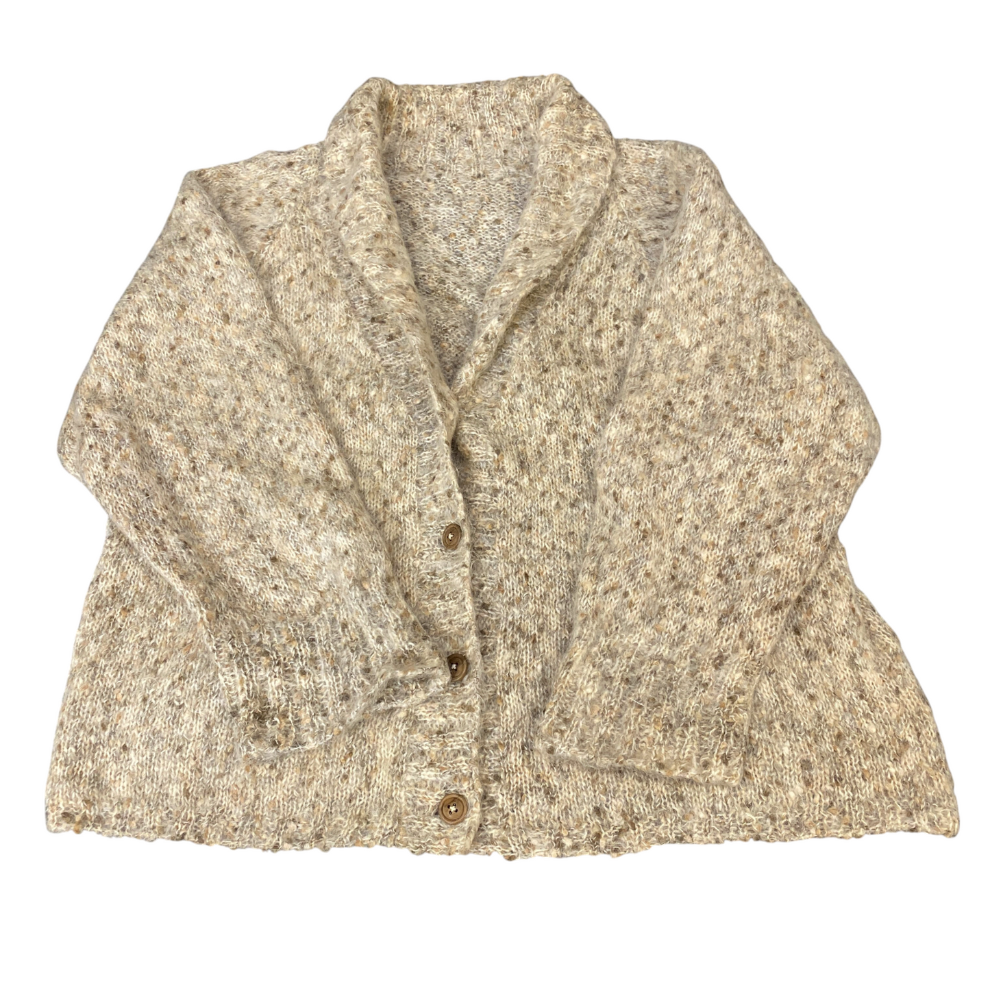 Womens Cardigan Jumper Large Beige Knitted Long Sleeve Shawl Collar Button Front