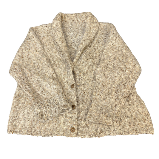 Womens Cardigan Jumper Large Beige Knitted Long Sleeve Shawl Collar Button Front