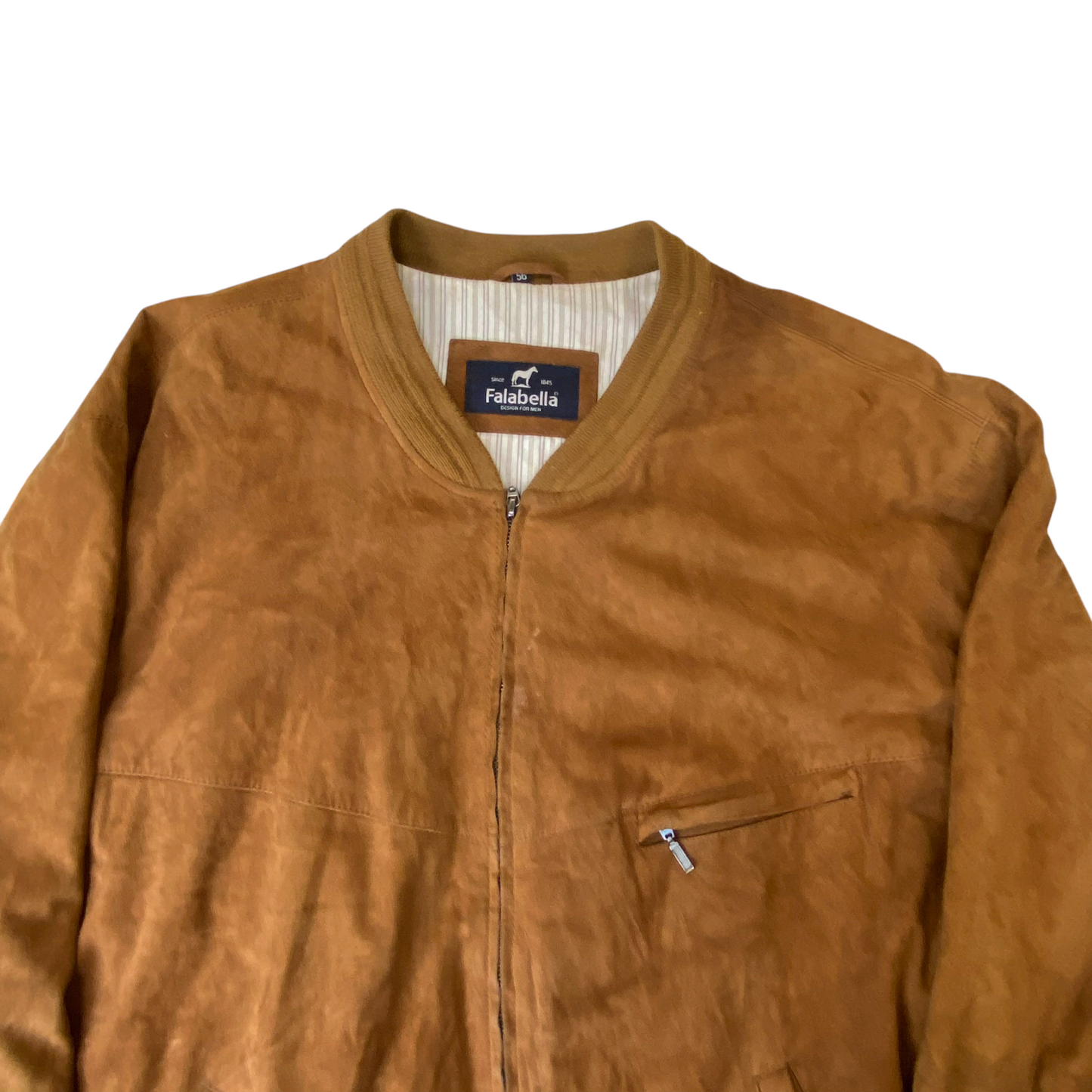 Falabella Bomber Jacket Mens Large Brown Suede Leather Pockets Full Zipper