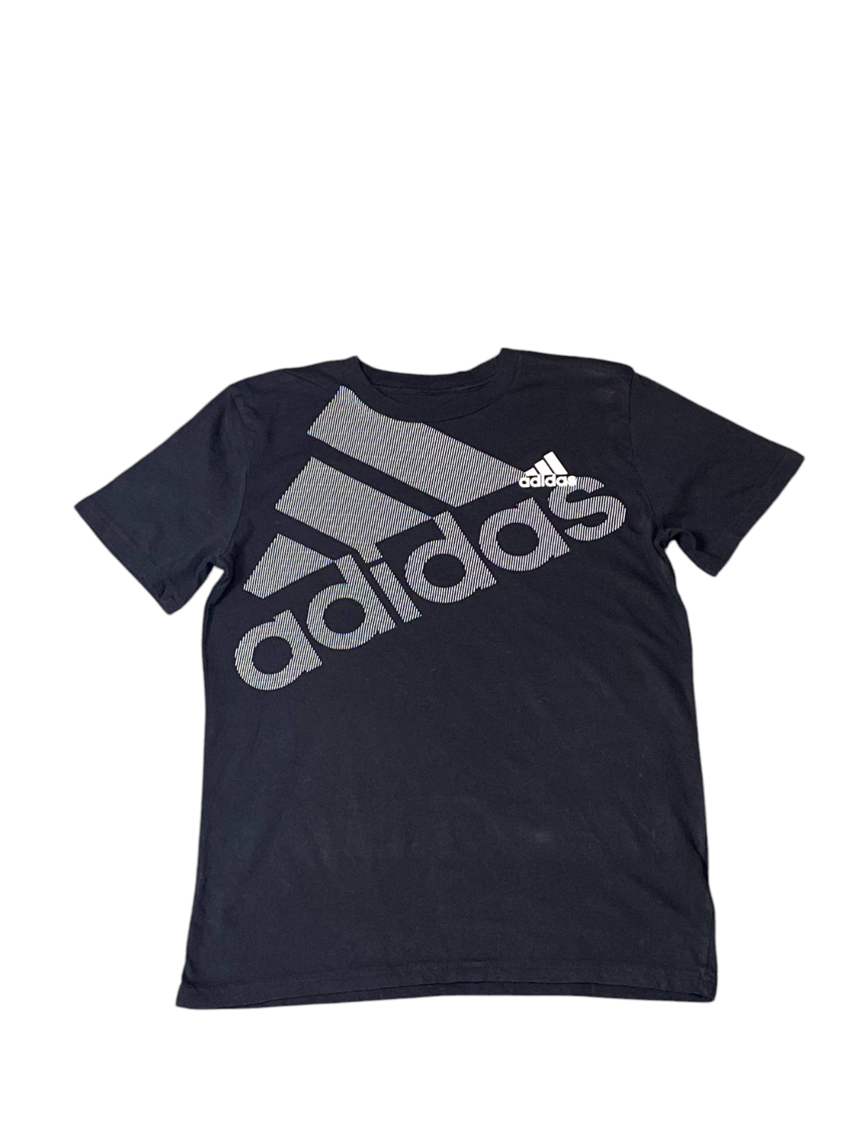 adidas Tee Shirt Boys Medium Black Cotton 3 Stripes Panel Logo Short Sleeve Crew