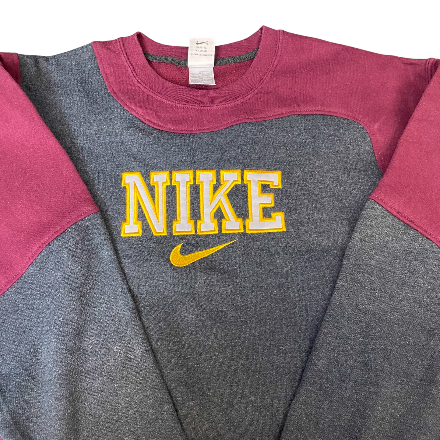 Nike Reworked Sweatshirt Men M Grey Maroon Embroidered Spellout Logo Vintage Y2K
