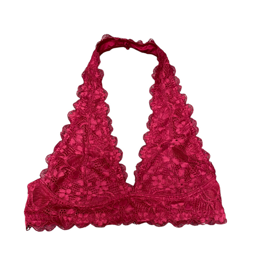 Bralette Bra Womens S Red Lace Floral Halter Neck Lined Nylon Stretch Comfort