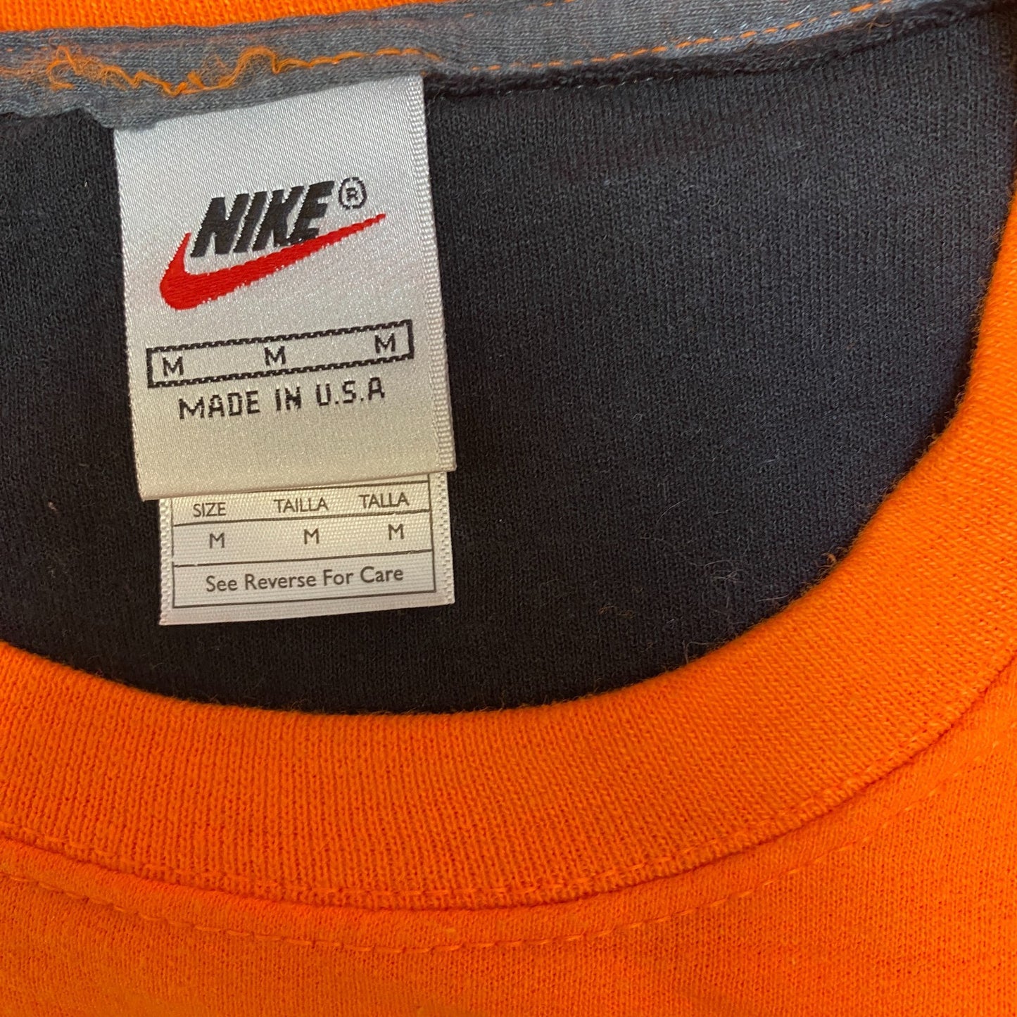Nike Reworked Sweatshirt Men M Orange Grey Embroidered Spellout Logo Vintage Y2K