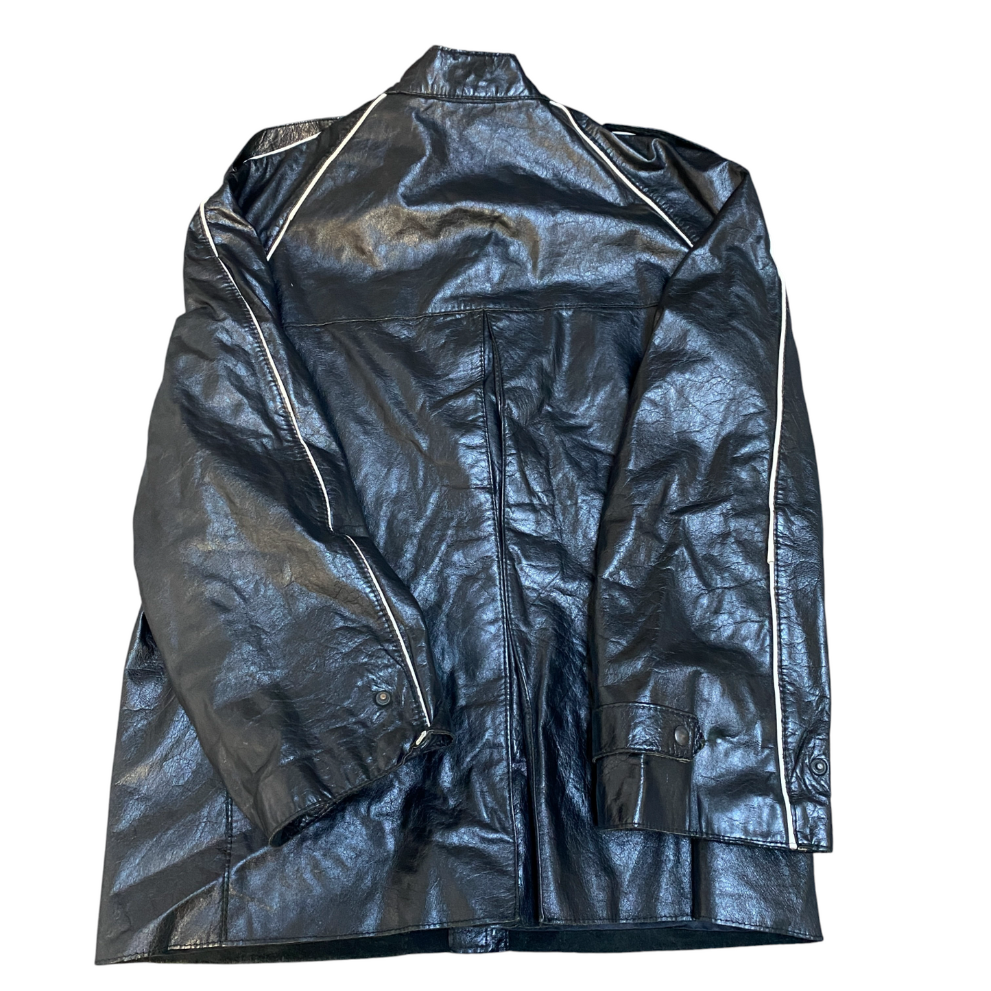 Womens Leather Biker Jacket Medium Black Fully Lined Long Sleeve Snap Full Zip