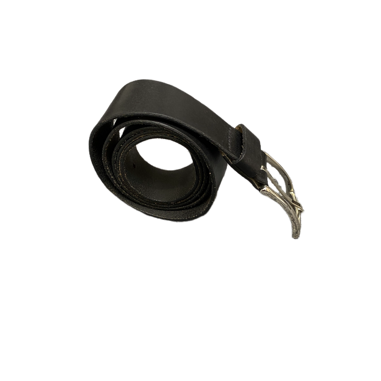 Mens Dress Belt Black Leather Adjustable Stainless Steel Buckle Size 42.5 inches