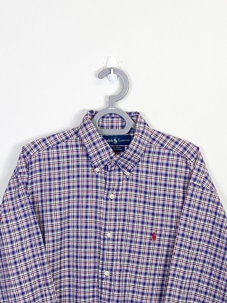 Ralph Lauren Shirt Men Medium Purple Plaid Blake Cotton Small Red Polo Pony Logo