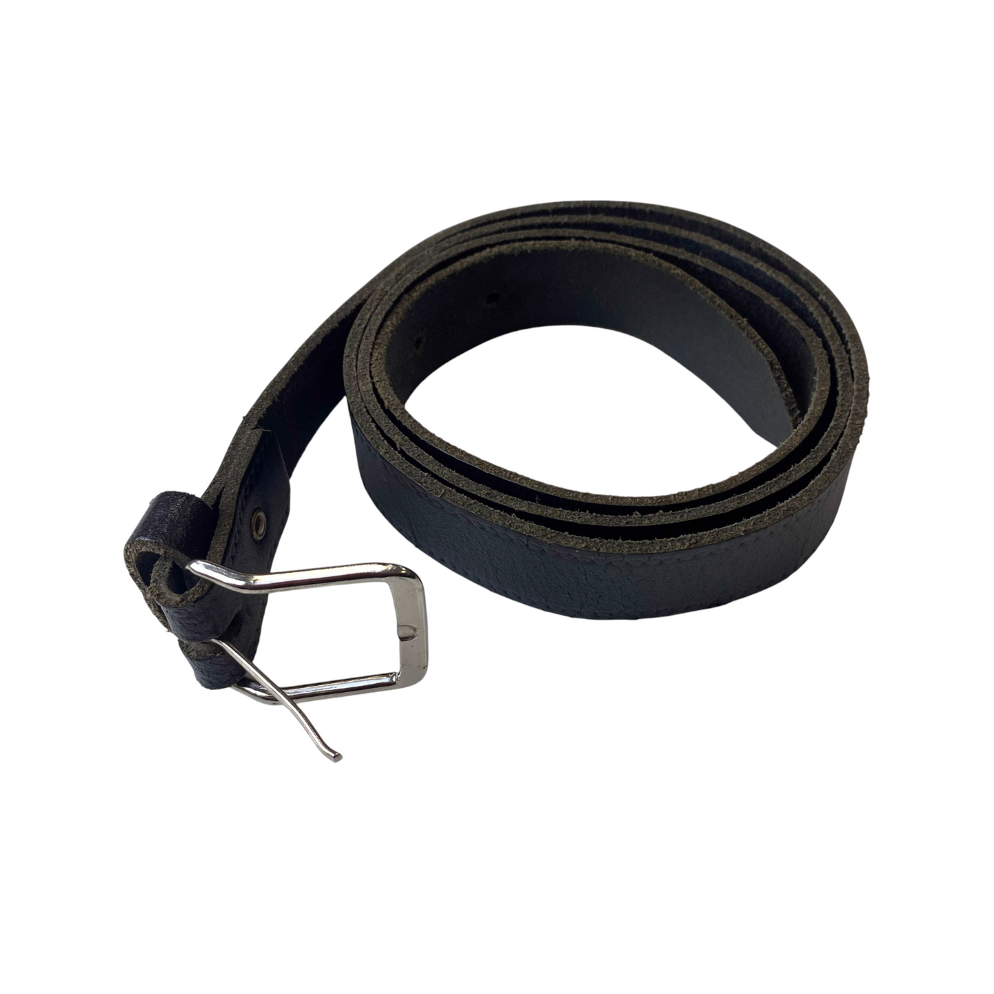 Mens Dress Belt Black Leather Silver Adjustable Buckle Casual Strap Size 45 in