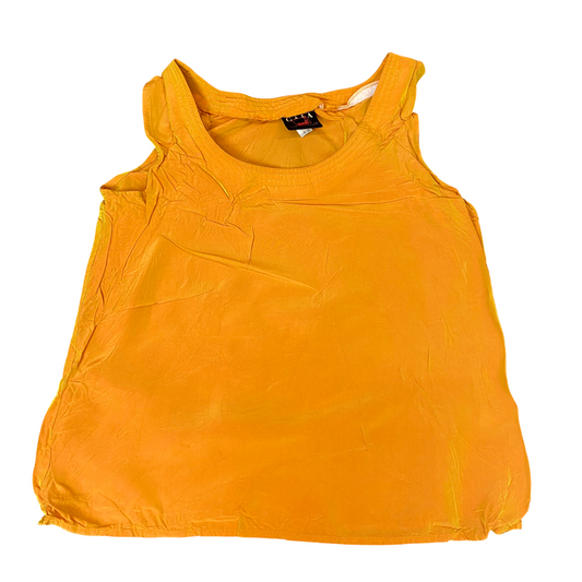 Gala Blouse Top Womens S Yellow Satin Sleeveless Round Neck Casual Pullover