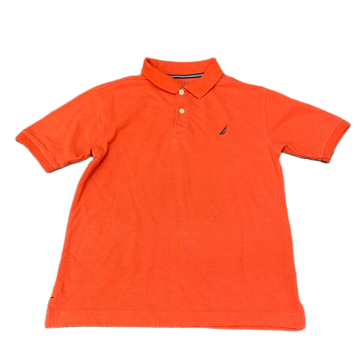 Nautica Polo Shirt Boys Medium Orange Stretch Golf Performance Logo Slit Popover