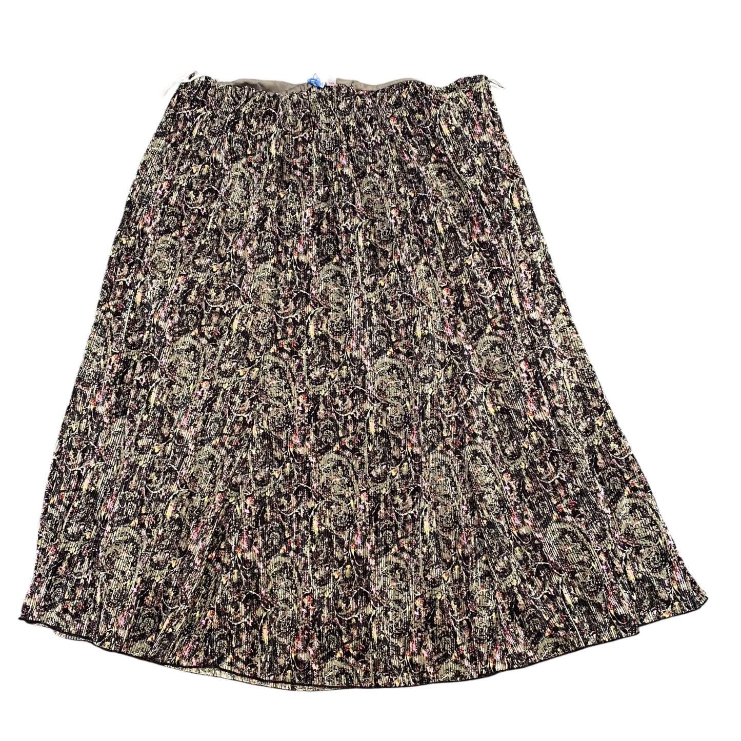 Pepone A Line Skirt Womens XXL Black Floral Print Linen Crinkle Elastic Waist
