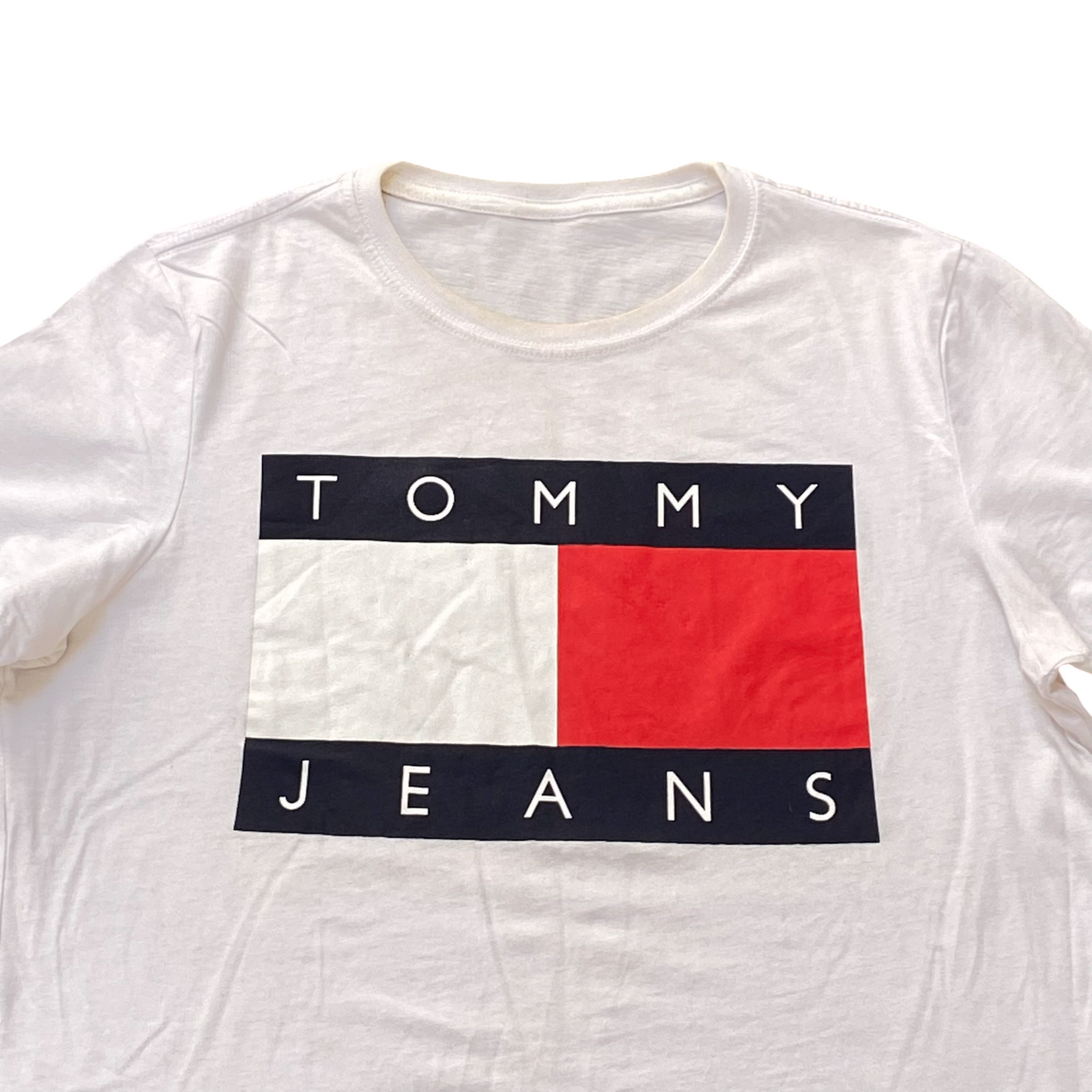 Tommy Jeans Shirt Mens S White Short Sleeve Crew Neck Archive Flag Pullover Tee
