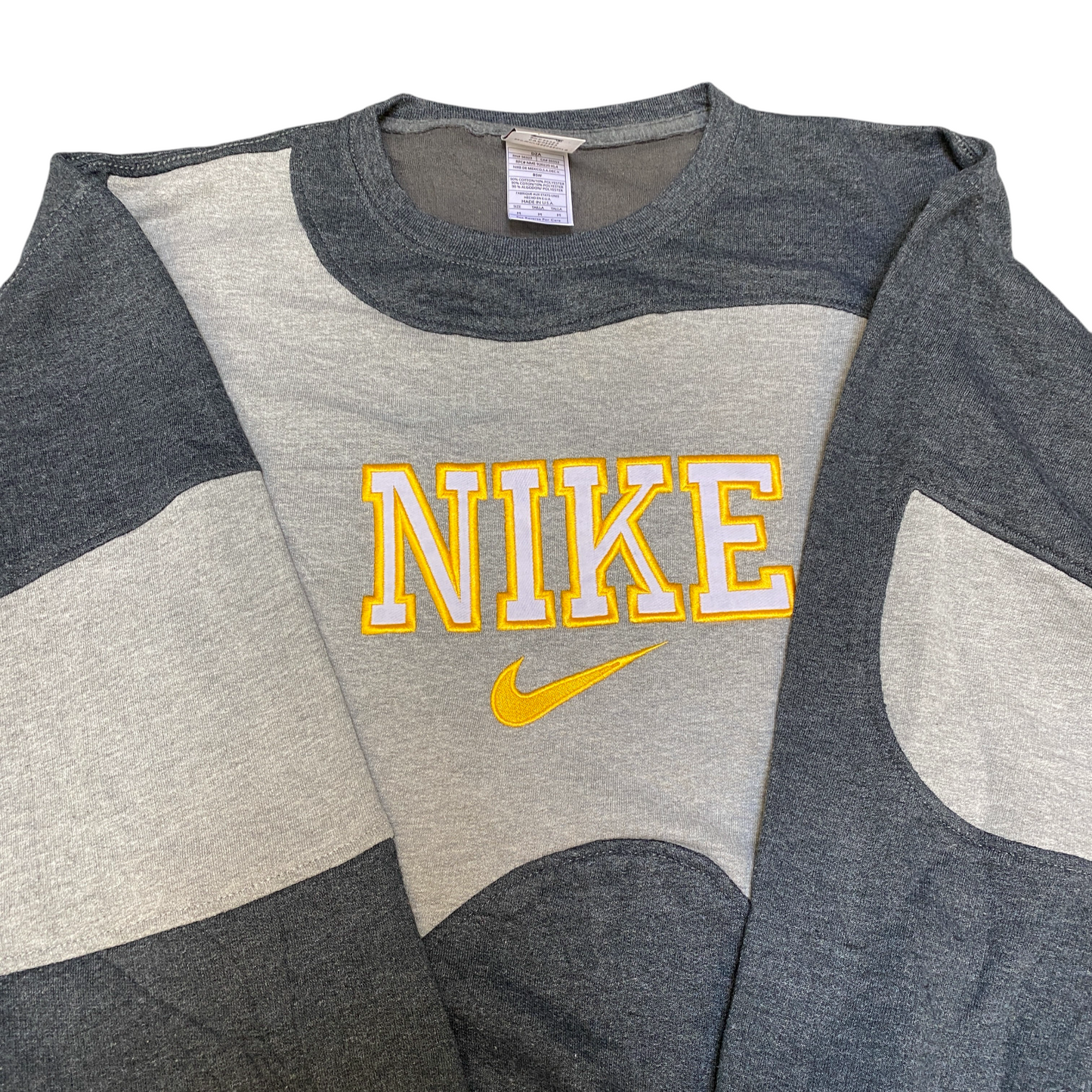 Nike Reworked Sweatshirt Mens M Black Grey Embroidered Spellout Logo Vintage Y2K