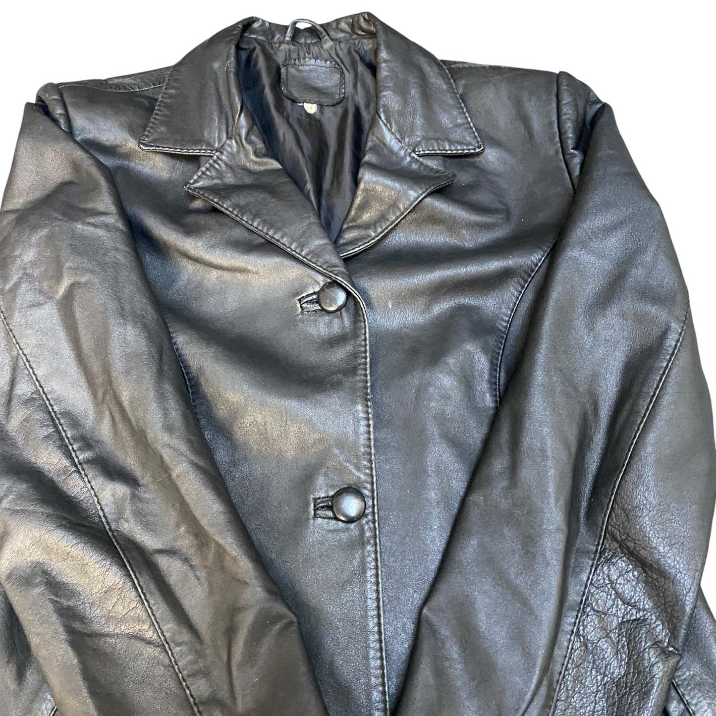 Womens Leather Blazer Jacket Womens Medium Black Notch Lapel Single Breasted
