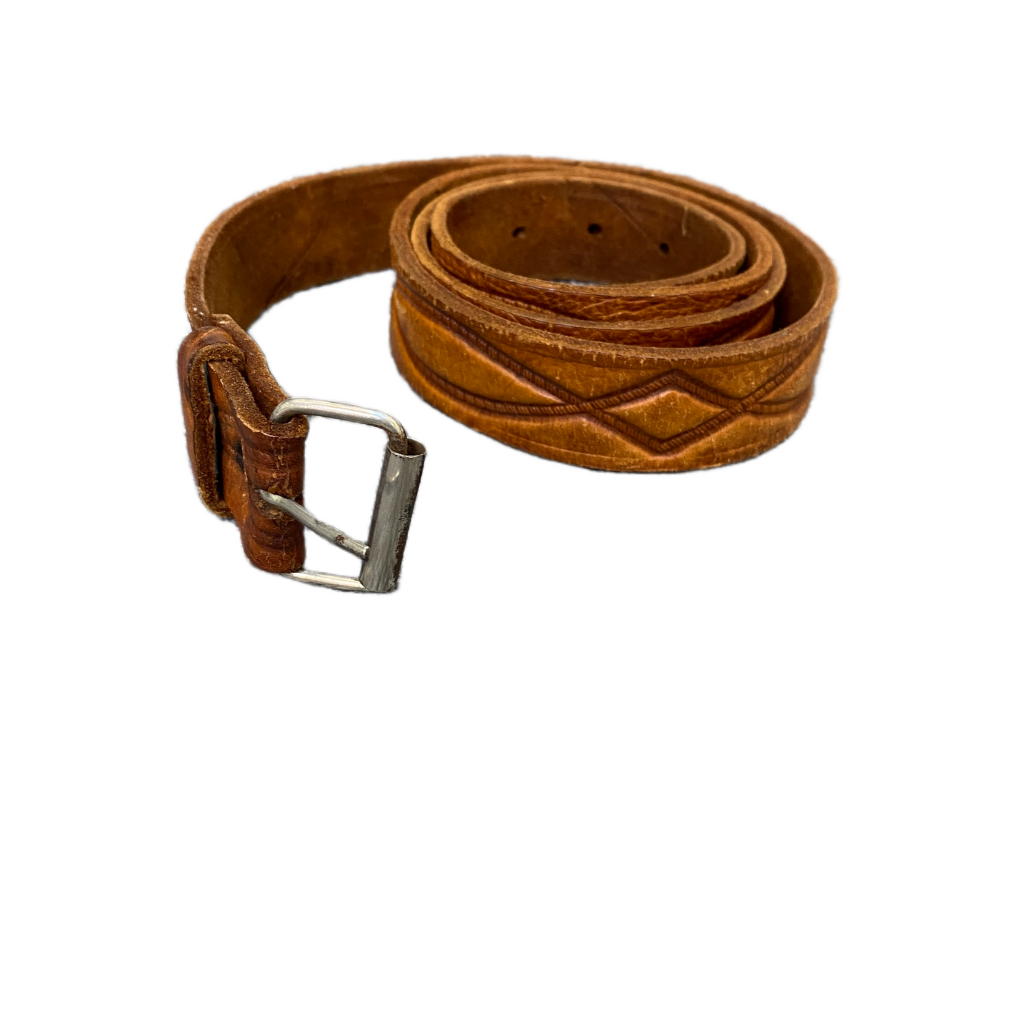 Vintage Waist Belt Men Brown Leather Adjustable Silver Roller Buckle 46 Inches