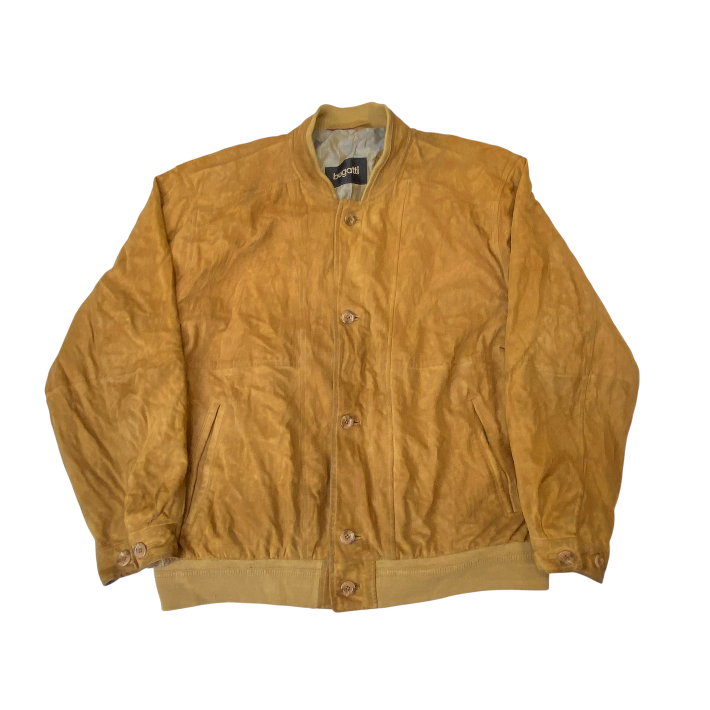 Bugatti Bomber Jacket Mens Large Brown Suede Leather Long Sleeve Button Front