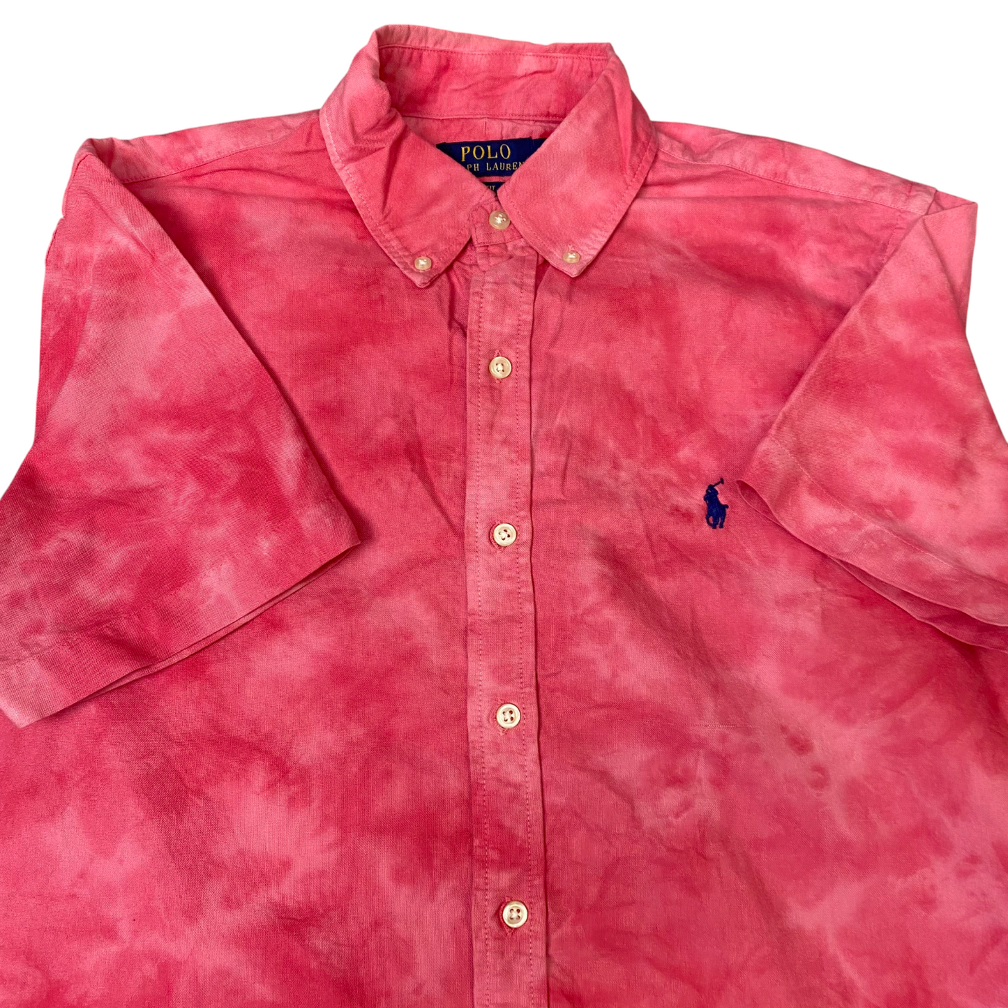 Polo Ralph Lauren Shirt Mens M Pink Tie Dye Slim Fit Short Sleeve Button Down