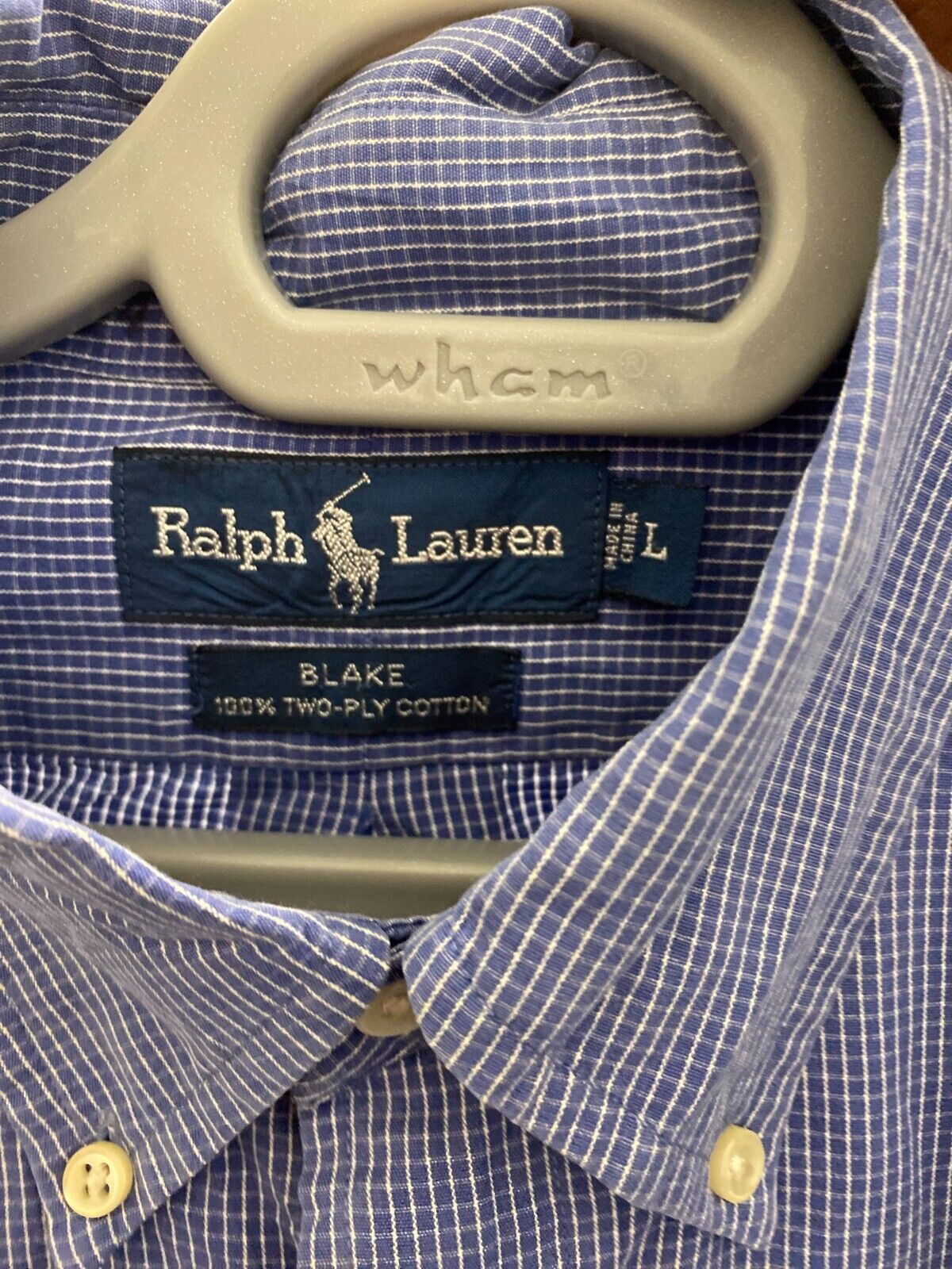 Ralph Lauren Shirt Men Large Blue Check Two-Ply Cotton Small Blue Polo Pony Logo