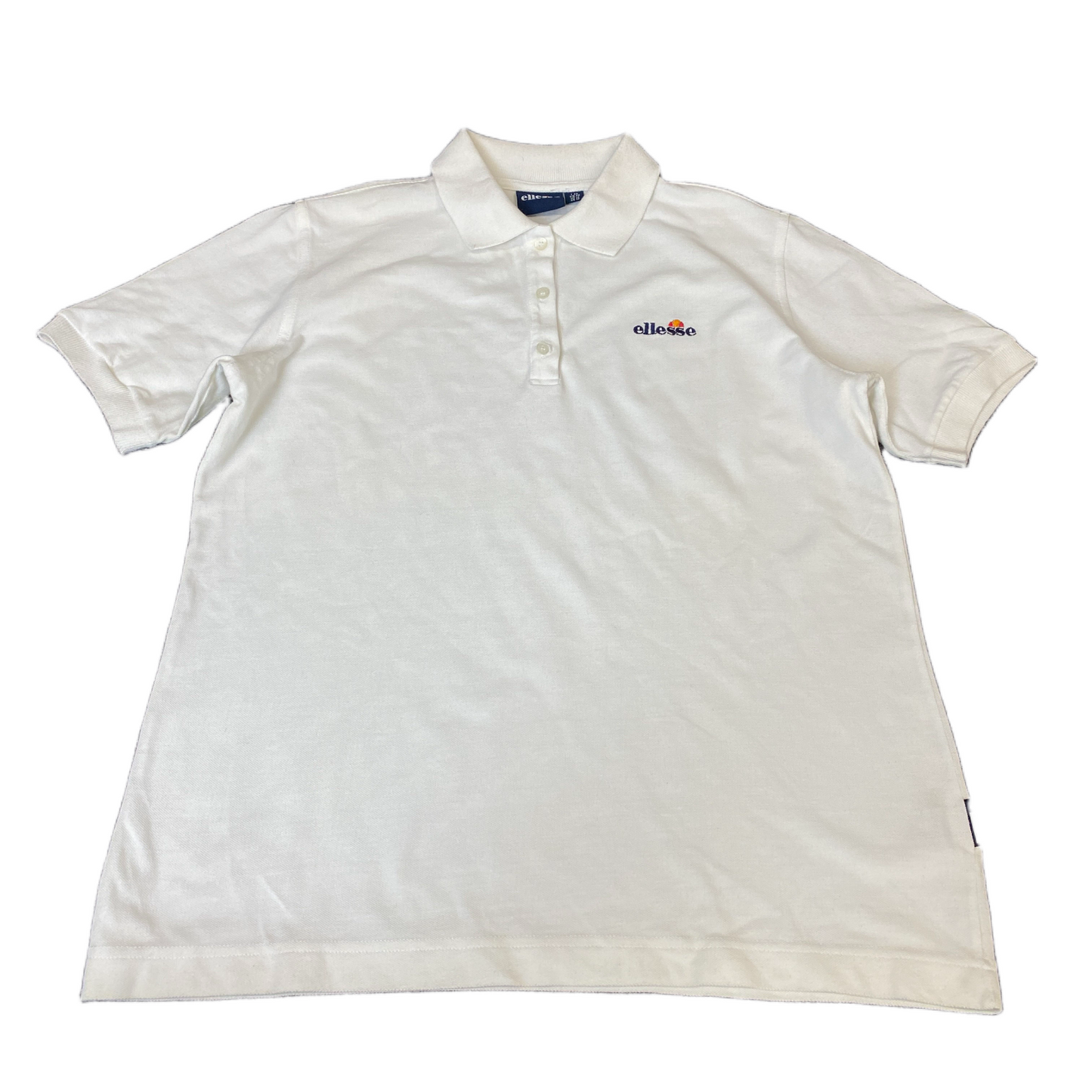 Ellesse Polo Shirt Womens M White Embroidered Logo Short Sleeve Collared Popover