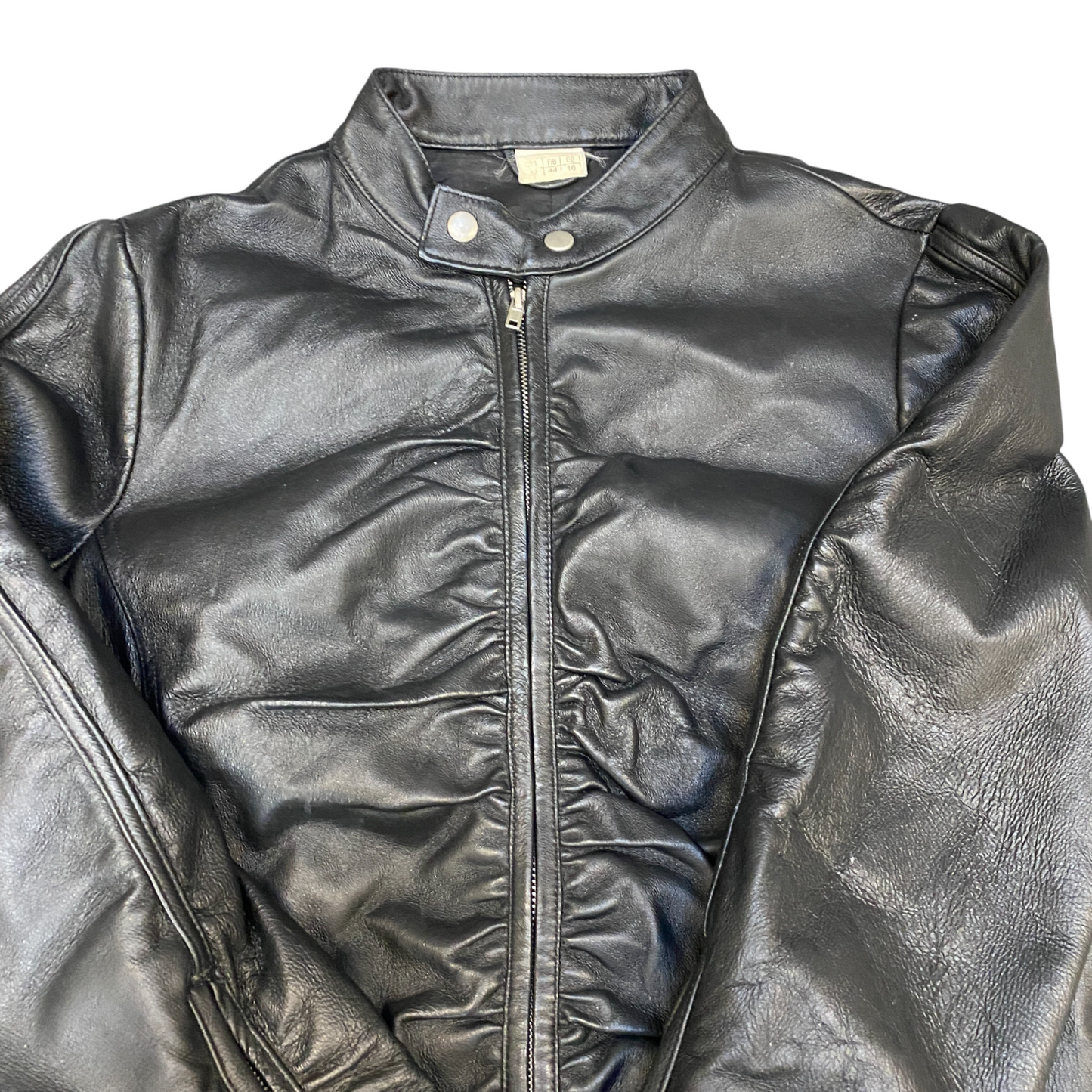 Women Genuine Leather Biker Jacket Medium Black Fully Lined Long Sleeve Full Zip
