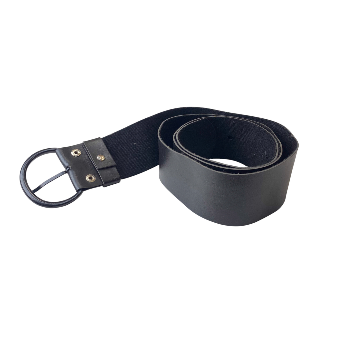 Mens Waist Belt Black Leather Adjustable Metal D Buckle Casual Strap Size 41 in