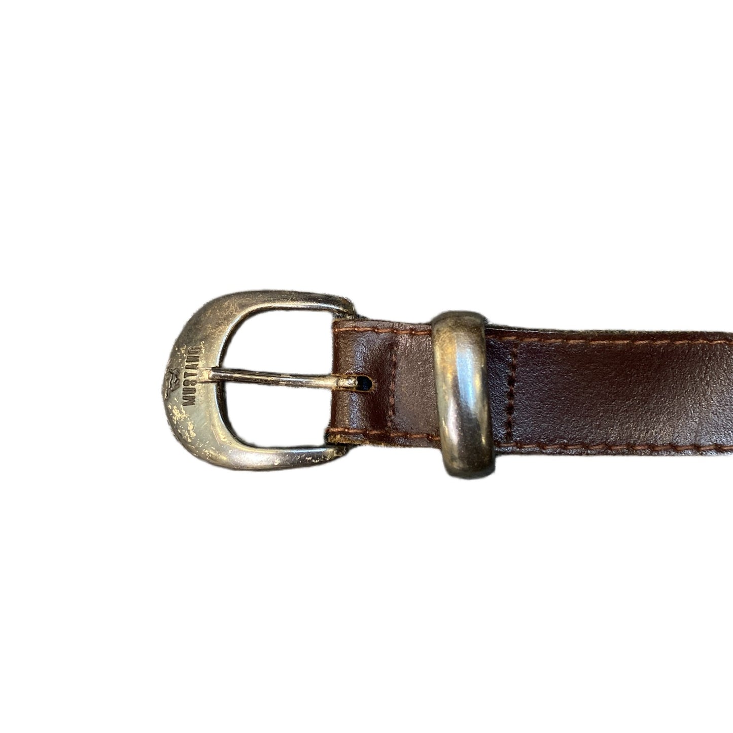 Mustang Waist Belt Mens Dark Brown Leather Adjustable Silver Buckle 35 inches