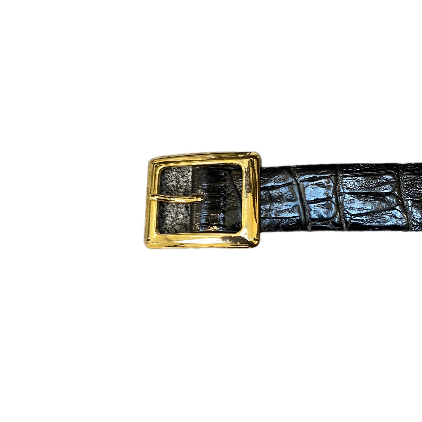 Zara Waist Belt Mens Black Patent Leather Adjustable Gold Pin Buckle 37.5 Inches