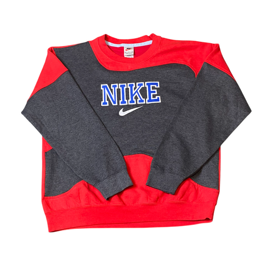 Nike Reworked Sweatshirt Mens Medium Red Grey Embroidered Spellout Logo Vtg Y2K