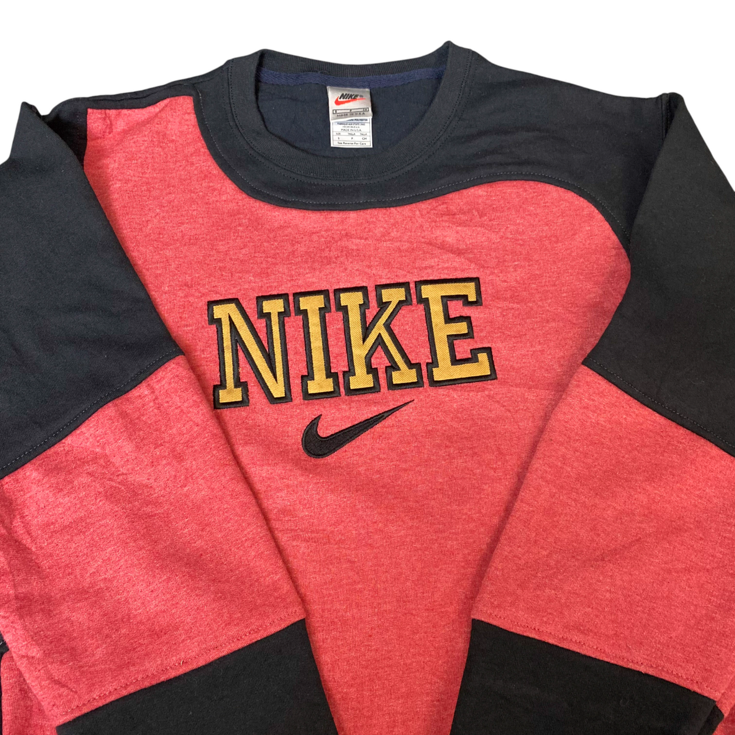 Nike Reworked Sweatshirt Mens S Coral Black Embroidered Spellout Logo Vtg Y2K